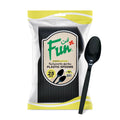 Fun Heavy-Duty Plastic Dinner Spoon Set - Plain Pattern Cutlery, Mirror Polished, Ergonomic Handle, Black