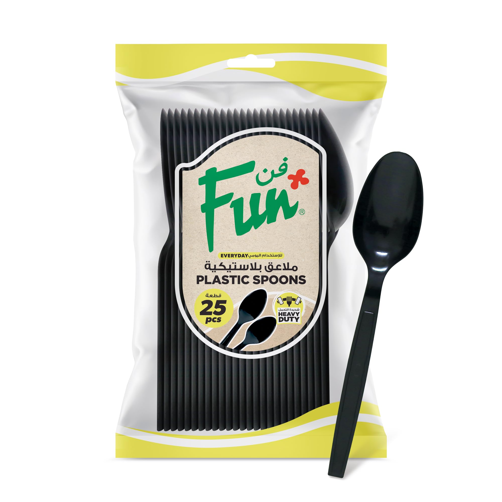 Fun Heavy-Duty Plastic Dinner Spoon Set - Plain Pattern Cutlery, Mirror Polished, Ergonomic Handle, Black