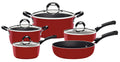 Tramontina Monaco Induction Ready 9 Pieces Aluminum Cookware Set with Interior Starflon Premium Nonstick Coating and Exterior Red Silicone Coating