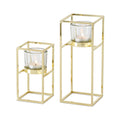 WHW Whole House Worlds Tribeca Tower Candle Holders, Set of 2, Votive or Tealights, Gold Metal Stands, Glass Cups, Handcrafted Iron, 9 x 3.5 and 6 x 3.25 Inches