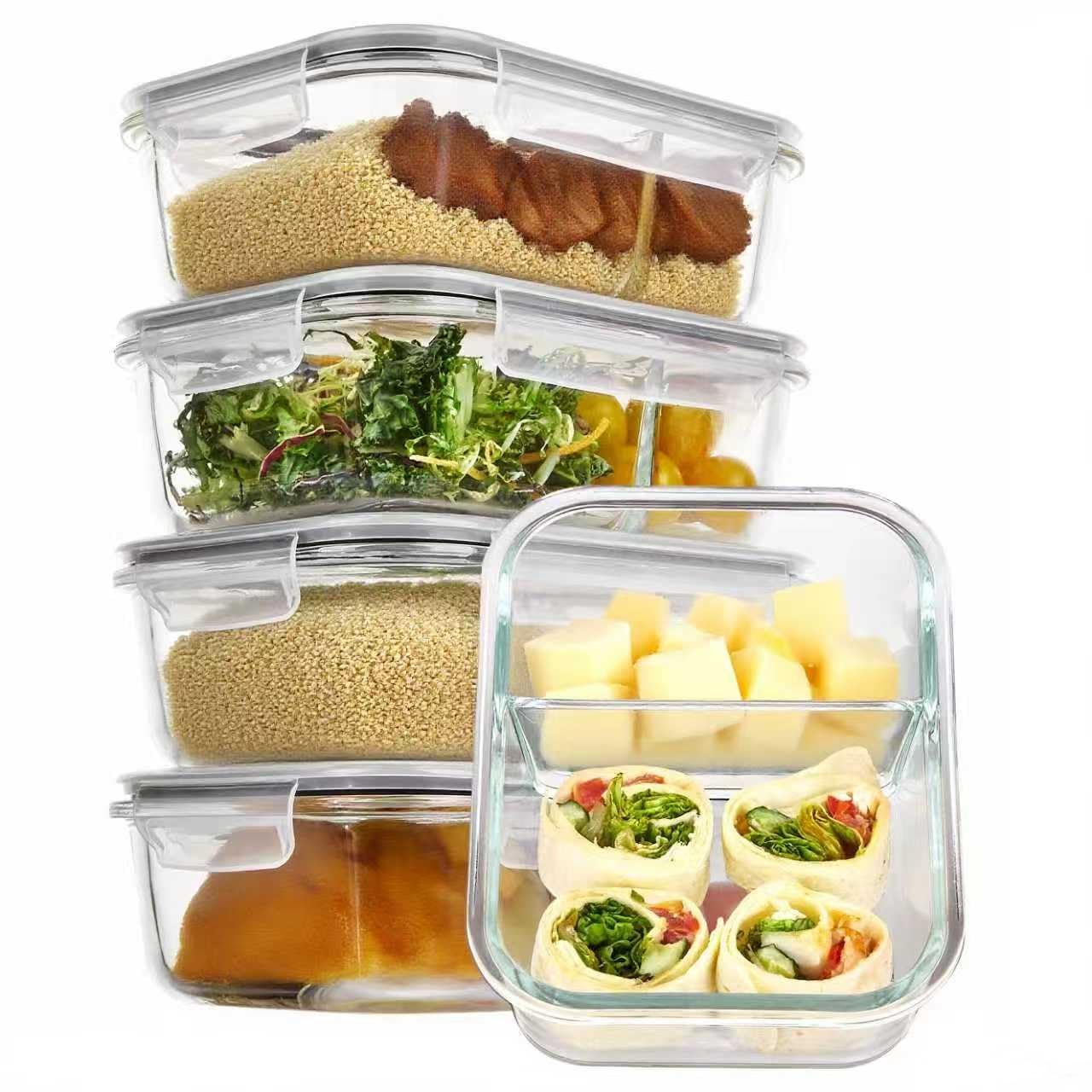 Vtopmart 5 Pack 33oz Glass Meal Prep Containers with Snap Locking Lids, 2 Compartments Food Storage Containers for Microwave, Oven, Fridge and Dishwasher
