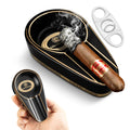 Cigar Ashtray and Cigar Cutter, Ceramics Ashtray for Cigars, Large Table Ashtray Cigar Accessory Rest for Indoors and Outdoors Use (Black)