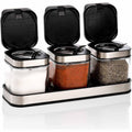 Tazweeq 3-Pack Glass Spice Box with Tray, Clear Spice Jar, Kitchen Spice Jar with Base