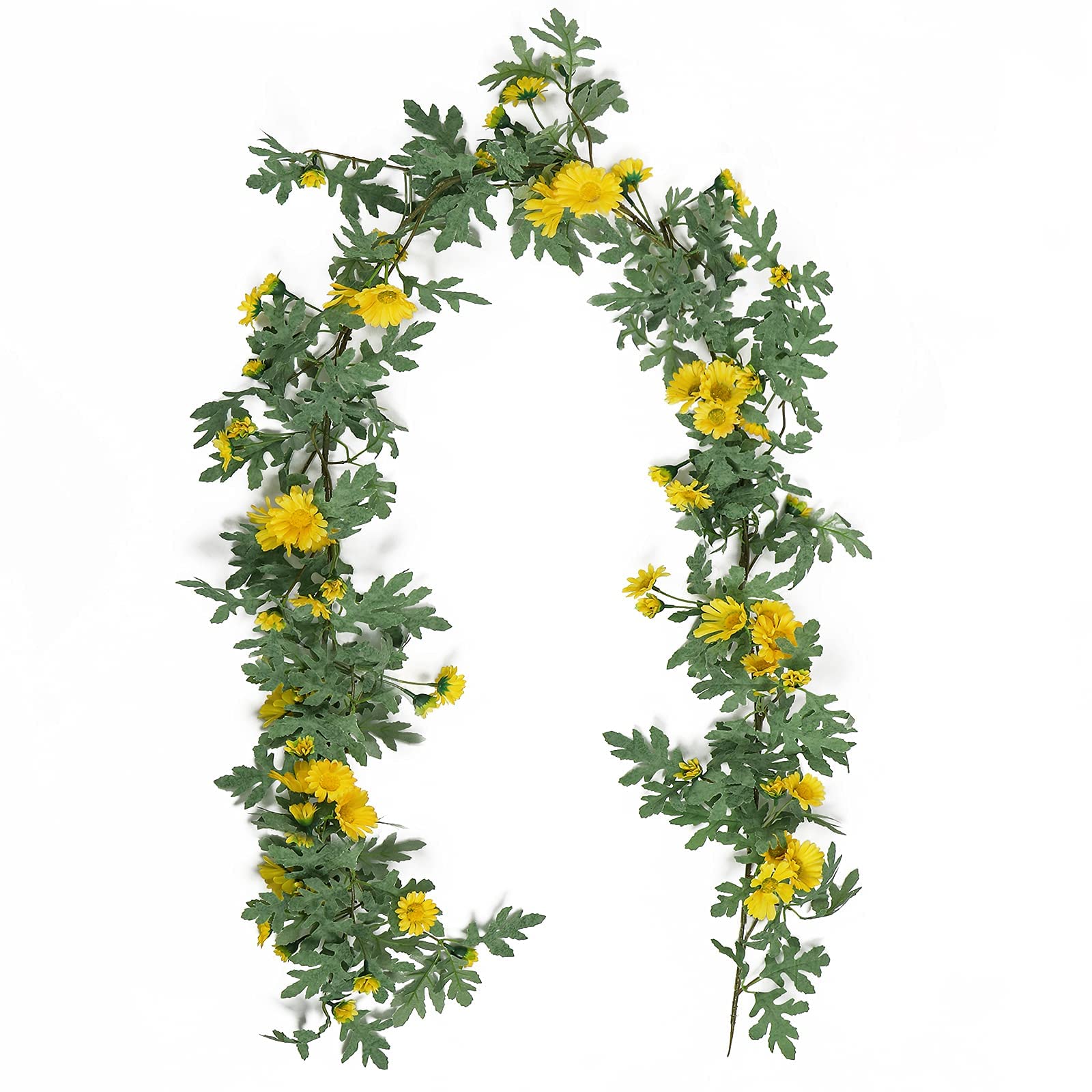 Artificial Daisy Garland Decorative Fake Flower Vine Hanging 5.6Ft Silk Flower Greenery for Home Garden Outdoor Ceremony Wedding Arch Floral Decor (Yellow)
