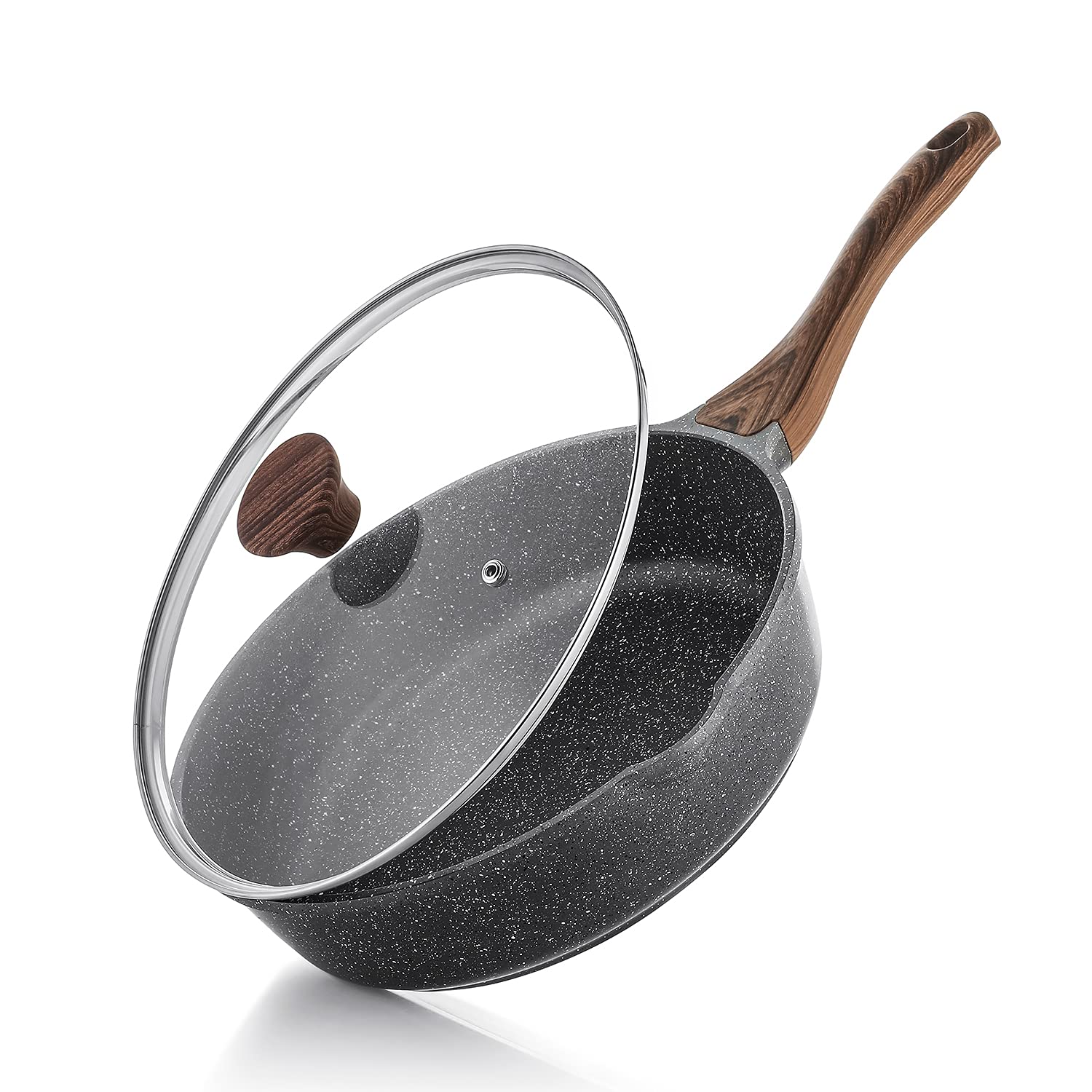 SENSARTE Nonstick Deep Frying Pan Skillet, 26cm Saute Pan with Lid, Stay-cool Handle, Chef Pan Healthy Stone Cookware Cooking Pan, Induction Compatible