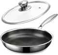28cm Non Stick Frying Pan with Tempered Glass Lid, 304 Stainless Steel Skillets,Stay-Cool Handle,PFOA Free Cookware,Dishwasher Safe, Works on Induction,Ceramic and Gas Cooktops