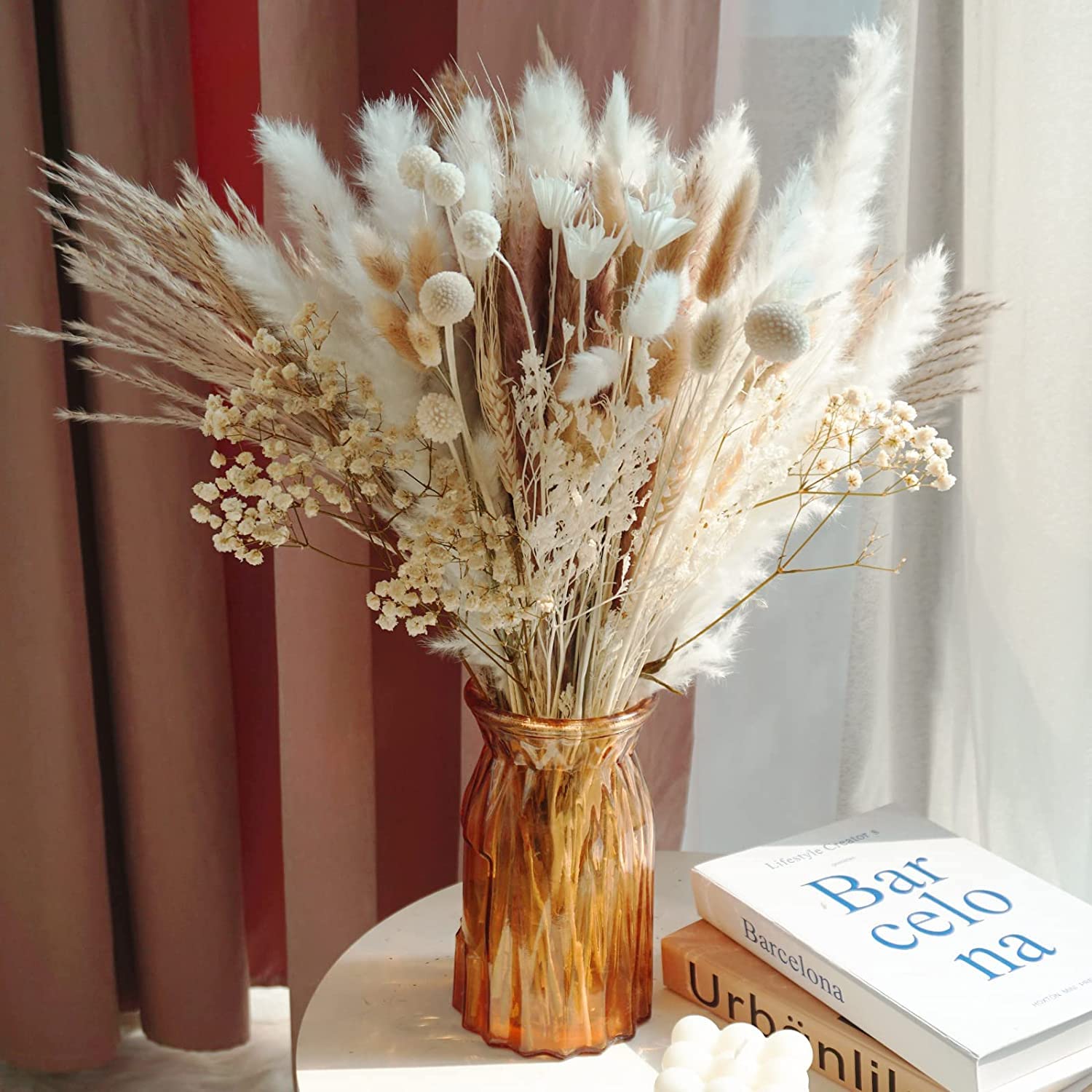 16 Pcs Artificial Flowers Plastic Baby Breath Flowers Faux Gypsophila DIY Floral Bouquets Arrangement for Bridal Shower Party Home Office Garden Decor (69Pcs-Pampas Grass)