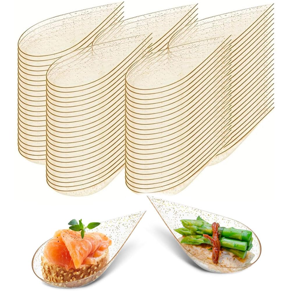 Appetizer Plates, 50Pcs Tear Drop Mini Plastic Dessert Cup Spoons Catering Supplies Small Tasting Dishes Dessert Bowls Disposable for Party