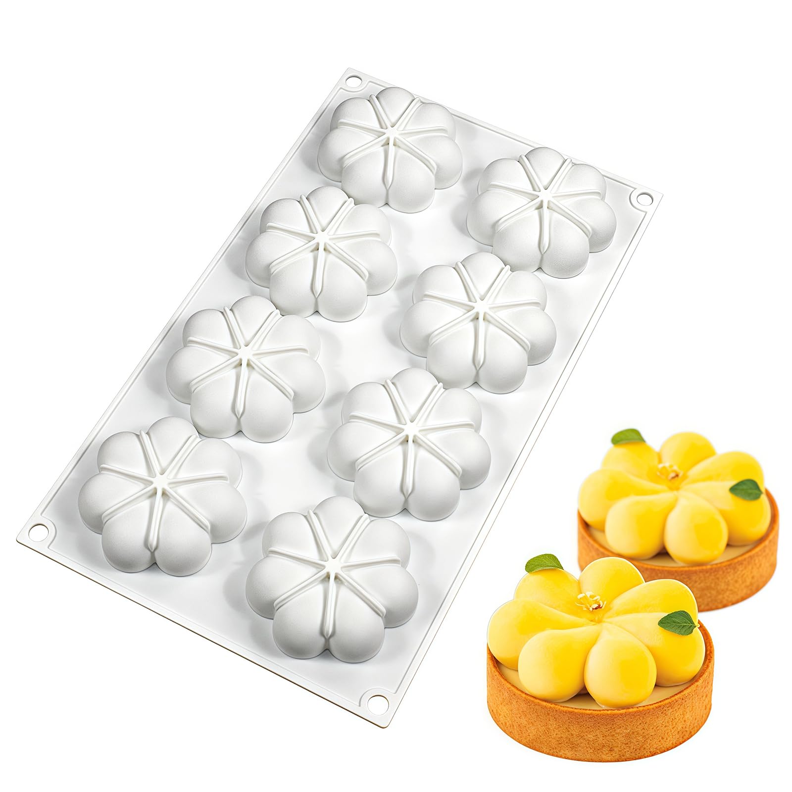 Flower Donut Silicone Mold, 8-Cavity Silicone Flower Shape Cake Molds, Fondant Cake Mold DIY Chocolate Baking Tools Cake Decoration Accessories Bakeware (Flower 29.5x17.2x2cm)