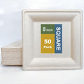 100% Biodegradable Square Disposable Paper Plates [8*8 Inch, 50 Pieces], Microwavable and Eco-friendly, Sturdy, Perfect for Dinner, Dessert, Made of Bagasse Cane Fibers, Hot or Cold Use