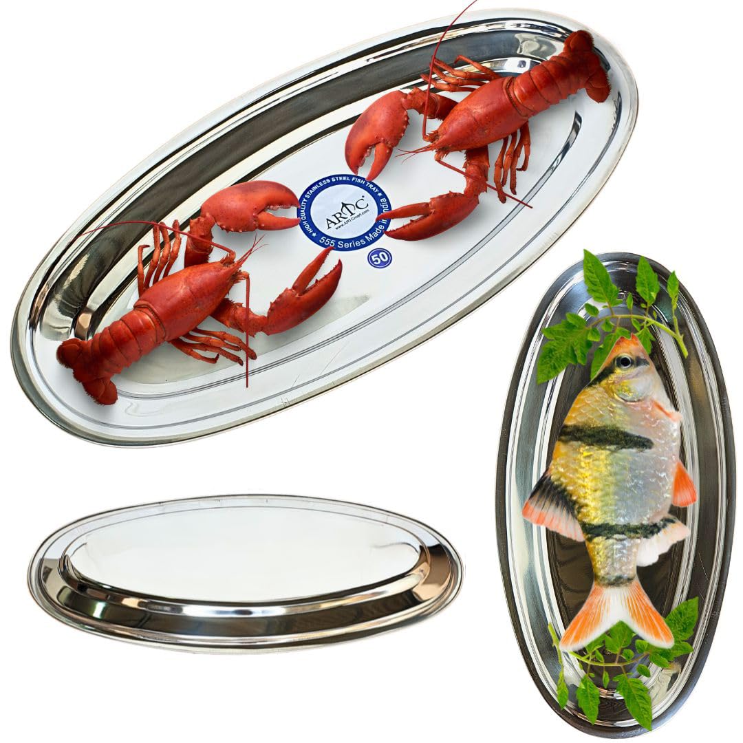 ARTC Stainless Steel Platter Kitchen Trays - Oval Shape Serving Tray, 304 Stainless Steel (50cm 2pc Set)