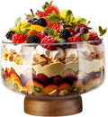 SLEEPHEAD®123oz Large Glass Trifle Bowl with Elegant Acacia Wood Stand, Versatile Serving Dish for Cakes, Salads, Stylish Display for Parties, Weddings, Special Occasions, Durable Easy to Clean