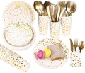 AMERTEER 200Pcs Disposable Party Tableware Set | Birthday Party Supplies Includes Party Plates, Cups, Napkins, Spoons, Forks And Knives For Boys And Girls Wedding,Baby Shower,Bridal Shower - 25 Guests