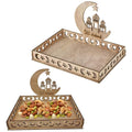 VUCATIN Ramadan Wooden Tray, 1PCS Large Eid Mubarak Tray Moon and Star Ramadan Decorations Rectangle Food Serving Tray Tableware for Islamic Muslim Festival Party Decor
