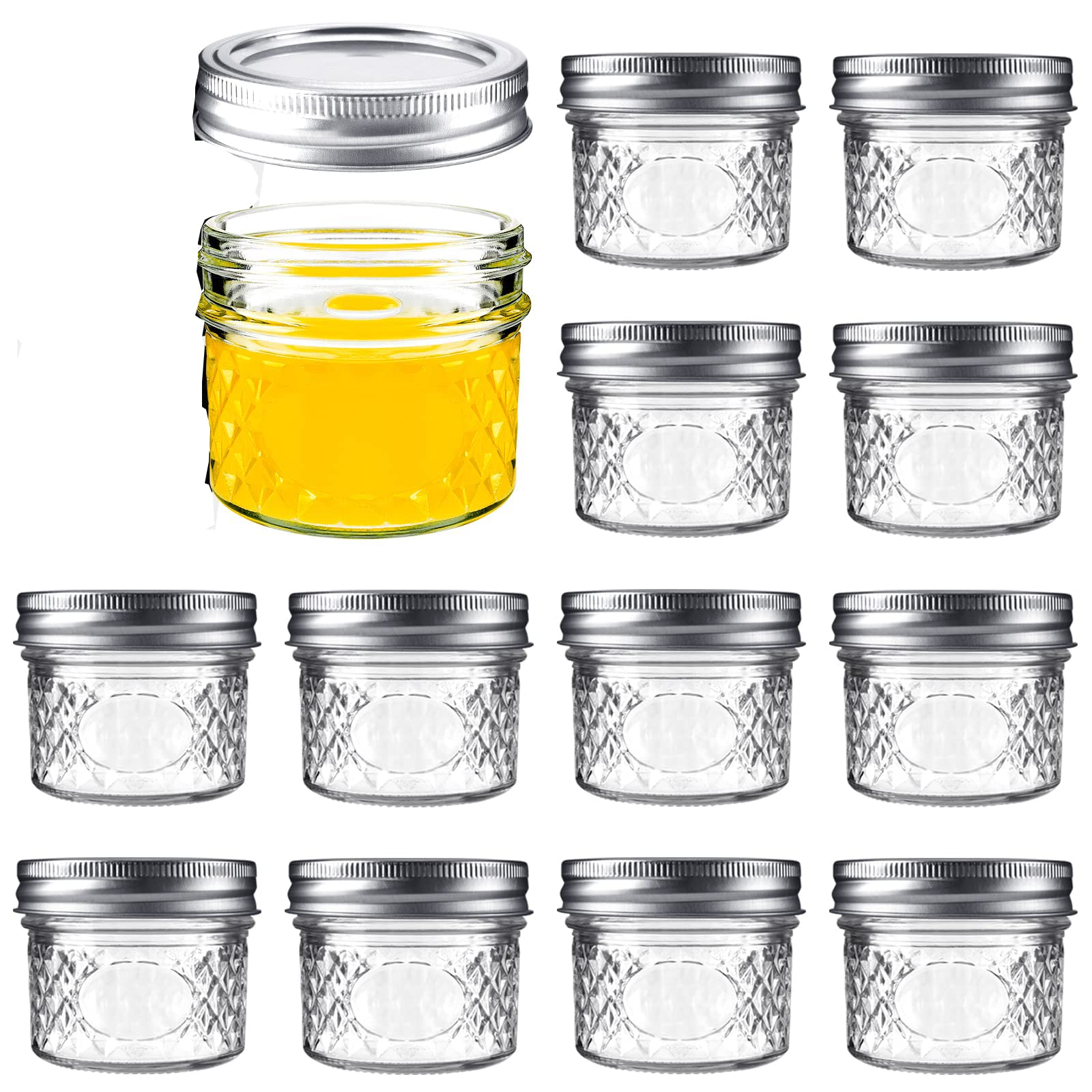 NALACAL Mini Canning Jars 100ml With Lids, Small Glass Jars Ideal for Food Storage, Jam, Spice,Candle,Honey,Wedding Favors(12 PACK)