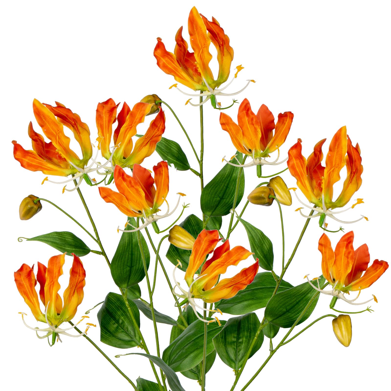 33'' Real Touch Artificial Flowers Sprays Set of 3 Fake Gloriosa Superba Flowers, Orange Faux Flame Lily Flowers Bouquets Floral Arrangement for Wedding Home Farmhouse Centerpieces Vase Decor