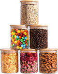 Set of 6 Round 1400ml kitchen storage containers set, glass jar for kitchen storage, glass jars with lid bamboo, Clear Glass Containers for Flour, Sugar, Coffee, Rice container, Candy jar