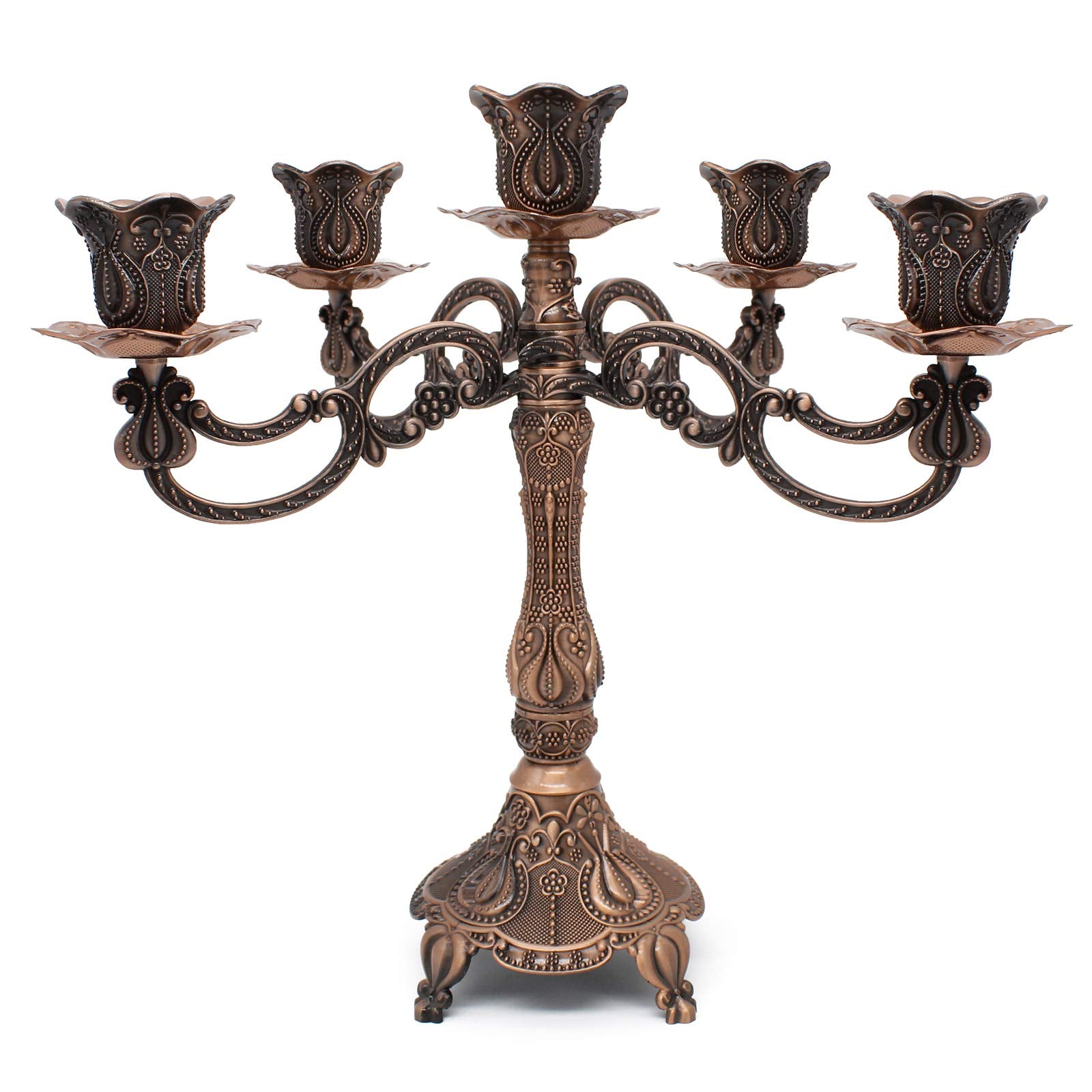 Metal Candelabra 5-Candle 10.1 Inch Tall Candle Holder Stick for Home Wedding Event and Party Festival,Red Bronze
