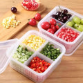 Premify Set of 2 Fridge Organizer, Fruit Vegetable Storage Saver Containers with Lid & Colander for Kitchen | BPA-Free Plastic Container Fresh Keeper Set, 4 Partitions in Each Box