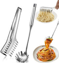 2 PCS Spaghetti Spoon and Spaghetti Tong 2-Piece Set, Stainless Steel Cooking Utensils, Rustproof, Comfortable Grip Design Spaghetti Server, Dishwasher Safe, Easy to Clean