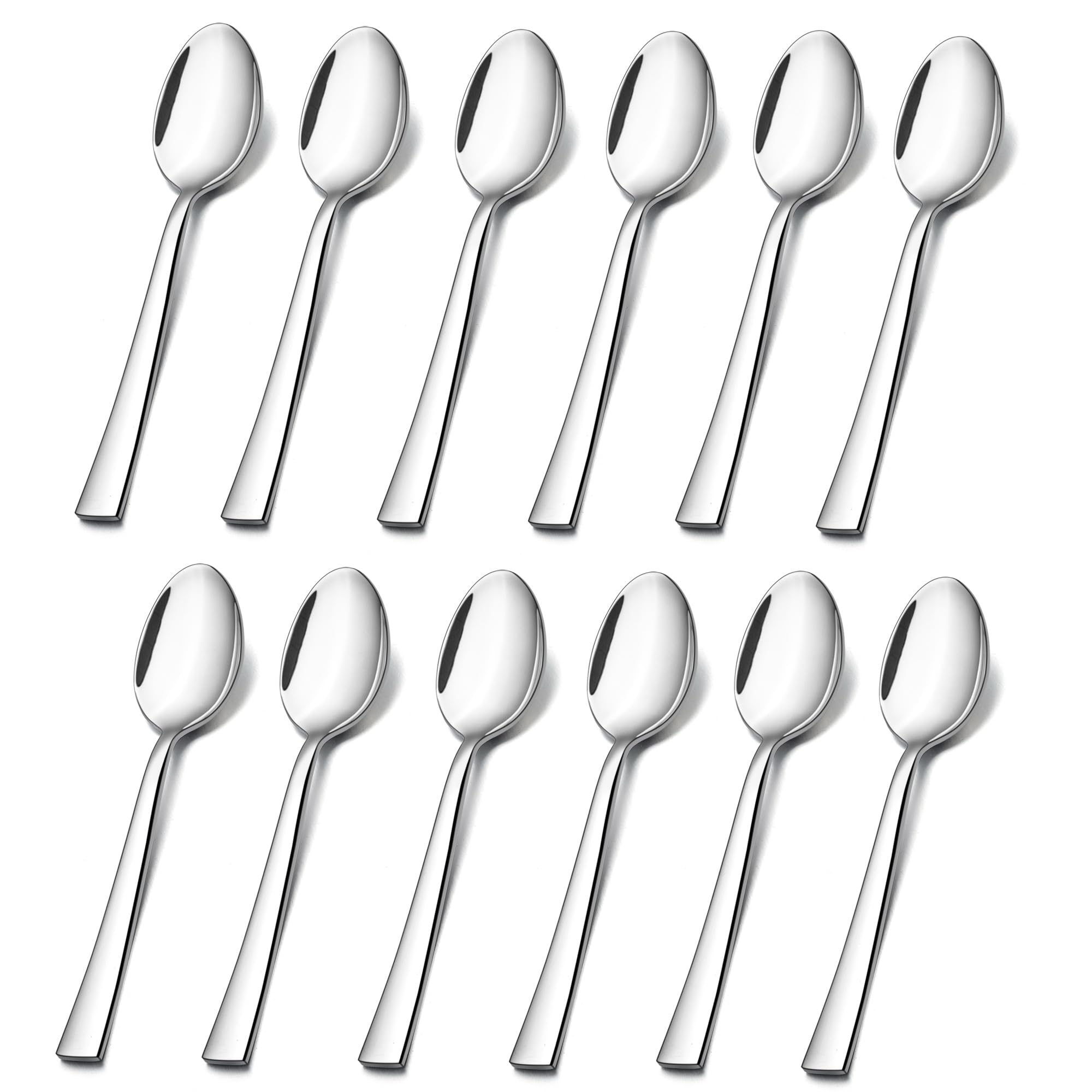 E-far Teaspoon Set of 12, Small 13.5 CM Stainless Steel Tea Spoons Cutlery for Coffee, Dessert, Cake, Non-toxic & Mirror Polished, Squared Edge & Dishwasher Safe