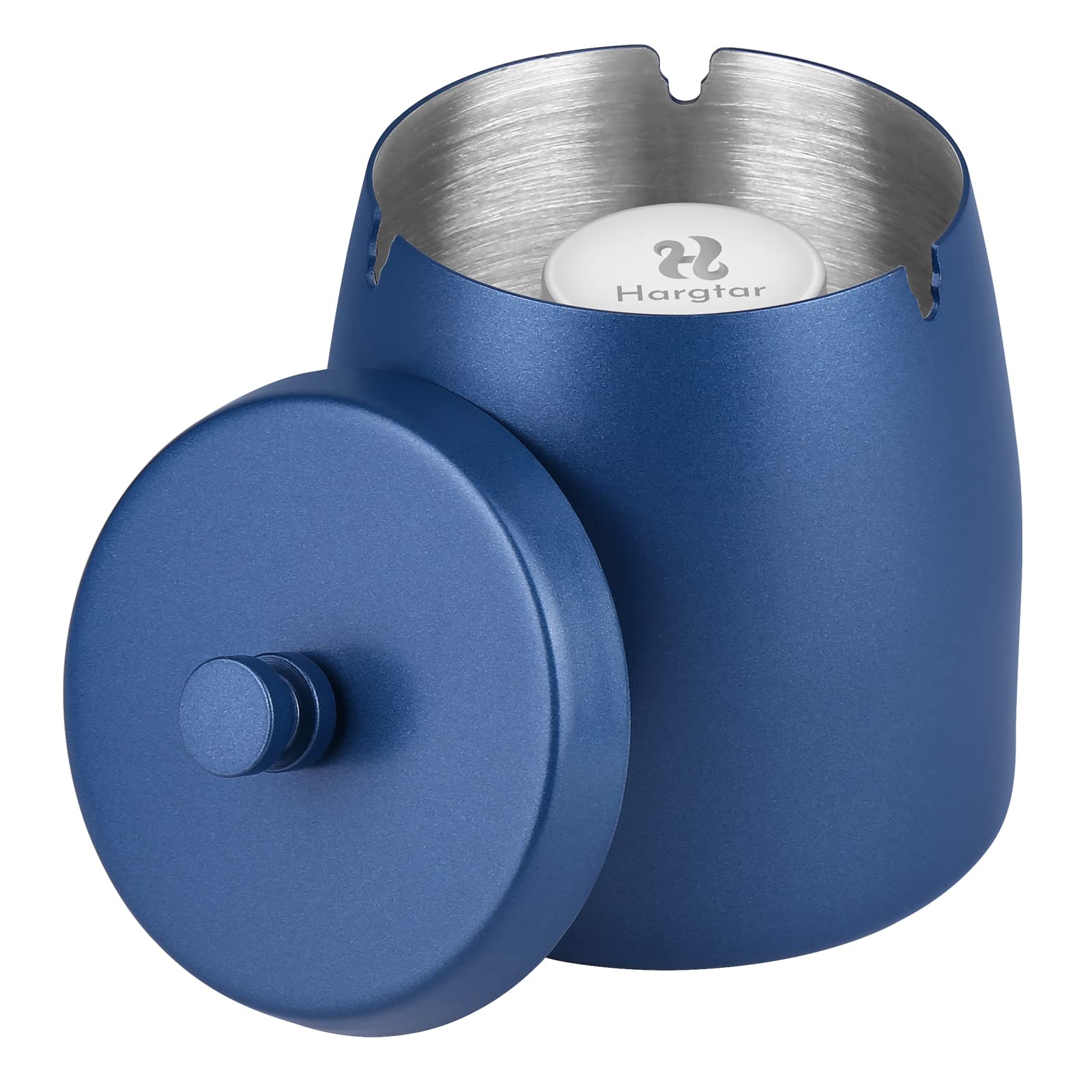 Smokeless Ashtrays for Cigarettes Indoor Outdoor Ash Tray Sets for Cigarettes Outdoor Windproof Cute Home Outside Metal Ashtrays with Lid for Patio, Blue, Medium