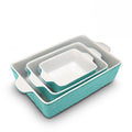 NutriChef 3Pcs. Nonstick Bakeware PFOA PFOS PTFE Tray Set w/Odor-Free Ceramic, 446°F Oven Microwave/Dishwasher Safe Rectangular Baking Pan, Aqua