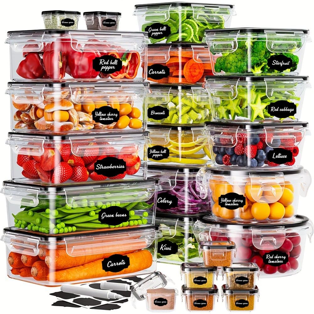 50-Piece Large Food Storage Container Set (25 Airtight Containers + 25 Lids) with Marker & Labels | BPA-Free, Stackable, Leakproof | Microwave & Freezer Safe for Meal Prep & Kitchen Organization