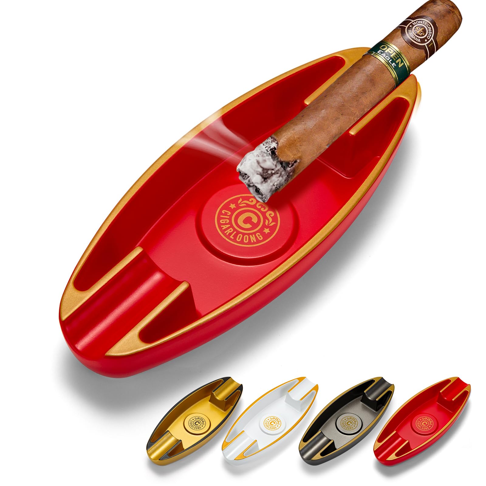 Cigar Ashtray with 2 Cigar Holder Portable Travel Ashtray Unique for Outdoors Indoors (Red)