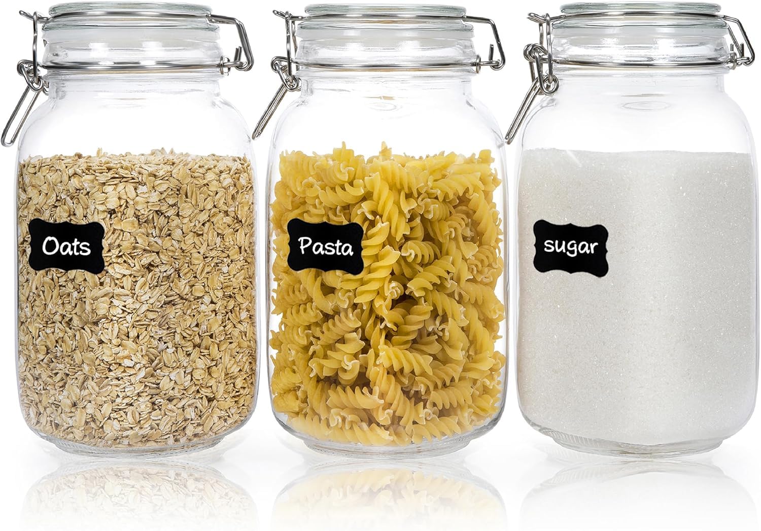 Premify 3-Pack Airtight Glass Jars with Clamp Lids – 50 oz Square Mason Food Storage Canisters for Kitchen & Pantry Organization, Perfect for Storing Sugar, Flour, Cereal, Coffee, Cookies & More