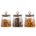 TAPIT Glass Storage Jars with Airtight Lids, Decorative Coffee Bar Container with Airtight Bamboo Lid Metal Ring Canisters Sets for Home Kitchen Storing Candy, Cookie, Nuts, Oatmeal (Taper, 3pcs)