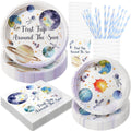 First Trip Around the Sun Birthday Party Decorations, 100Pcs Outer Space Party Themed 1st Space Party Supplies Disposable Tableware Includes Paper Plates, Napkins, Cups and Straws | Serves 20