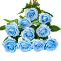 Artificial Roses Fake Silk Flowers Bridal Bouquets with Single Long Plastic Stems for Arrangement Wedding Table Centerpiece Party Home Decor(Sky Blue)