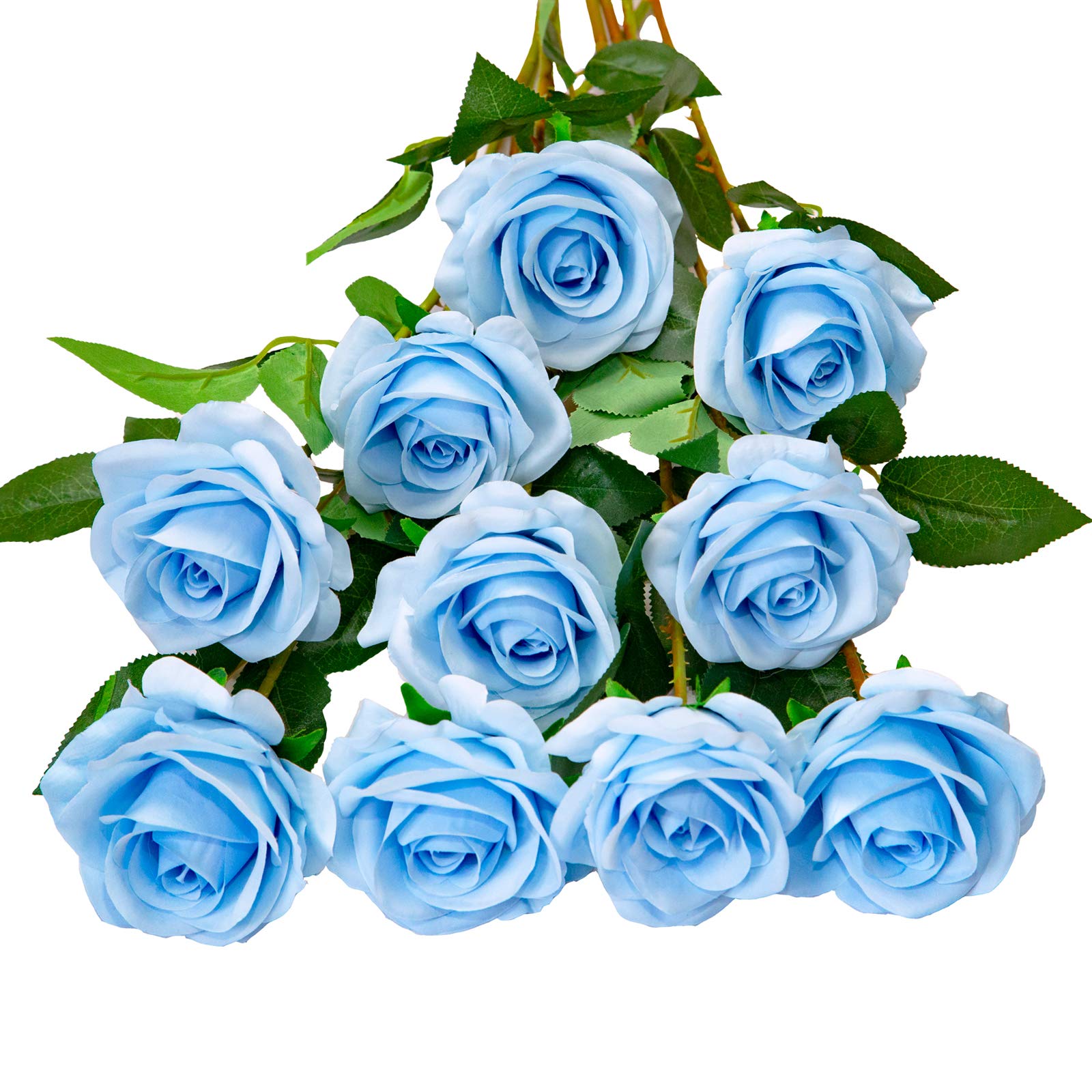 Artificial Roses Fake Silk Flowers Bridal Bouquets with Single Long Plastic Stems for Arrangement Wedding Table Centerpiece Party Home Decor(Sky Blue)