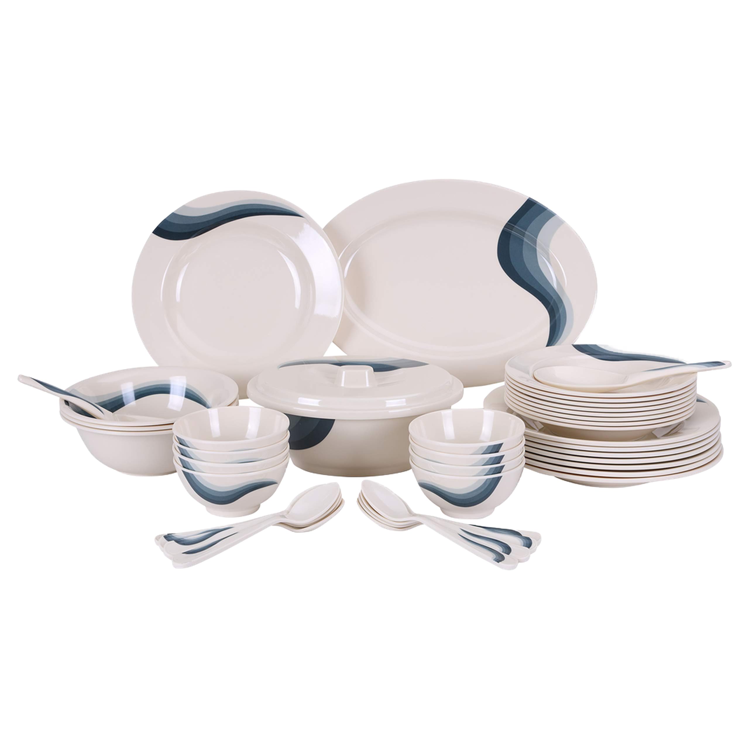 Royalford 40pieces Dinner Set, White, H 27.4 x W 48.8 x D 19.8 cm