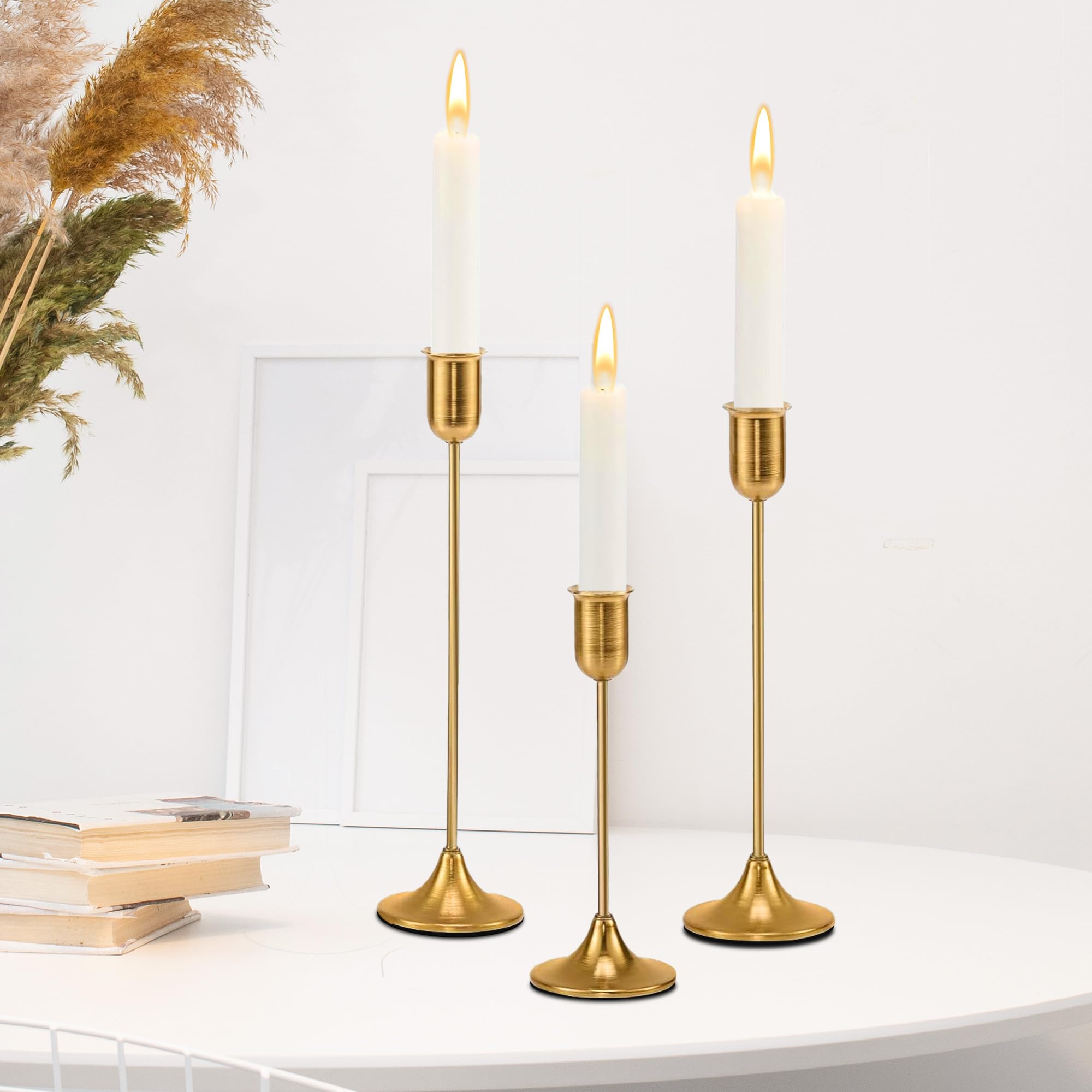 Gold Taper Candle Holder - 3 PCS Candlestick Holders - Vintage Candle Stick Holders - Modern Decorative Centerpiece - Decorative Candlestick Holder for Home Decor, Wedding, Dinning, Party