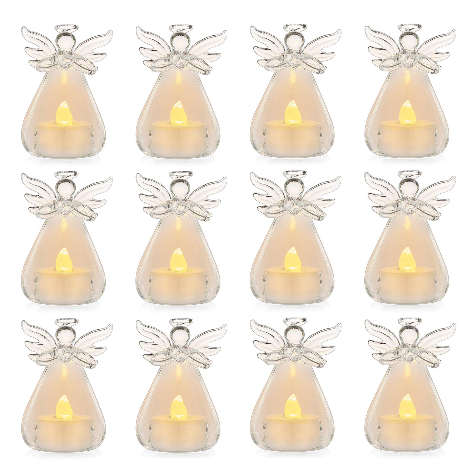 Sziqiqi Hanging Glass Candle Holders Angel Candleholders with Led Tealight Candle Inside Votive Decoration for Wedding Party Restaurant Hotel Garden Decoration (12pcs)
