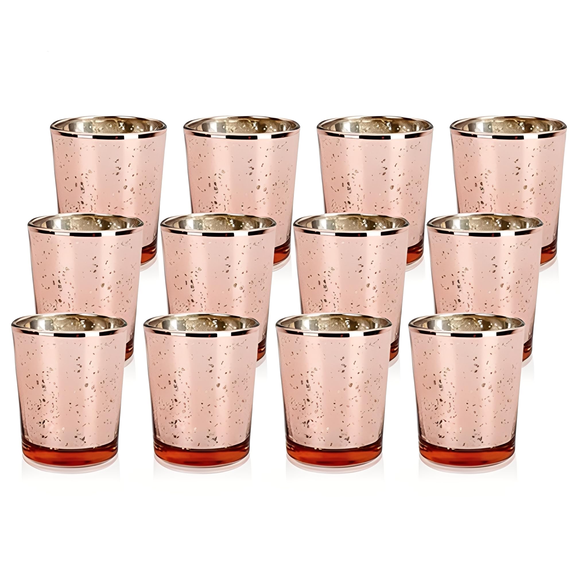 Beauenty Tea Light Candle Holder Set of 12,Rose Gold Votive Candle Holders,Mercury Glass Tealight Candle Holder Bulk for Wedding and Home Decor - Perfect Rose Gold Centerpieces for Tables