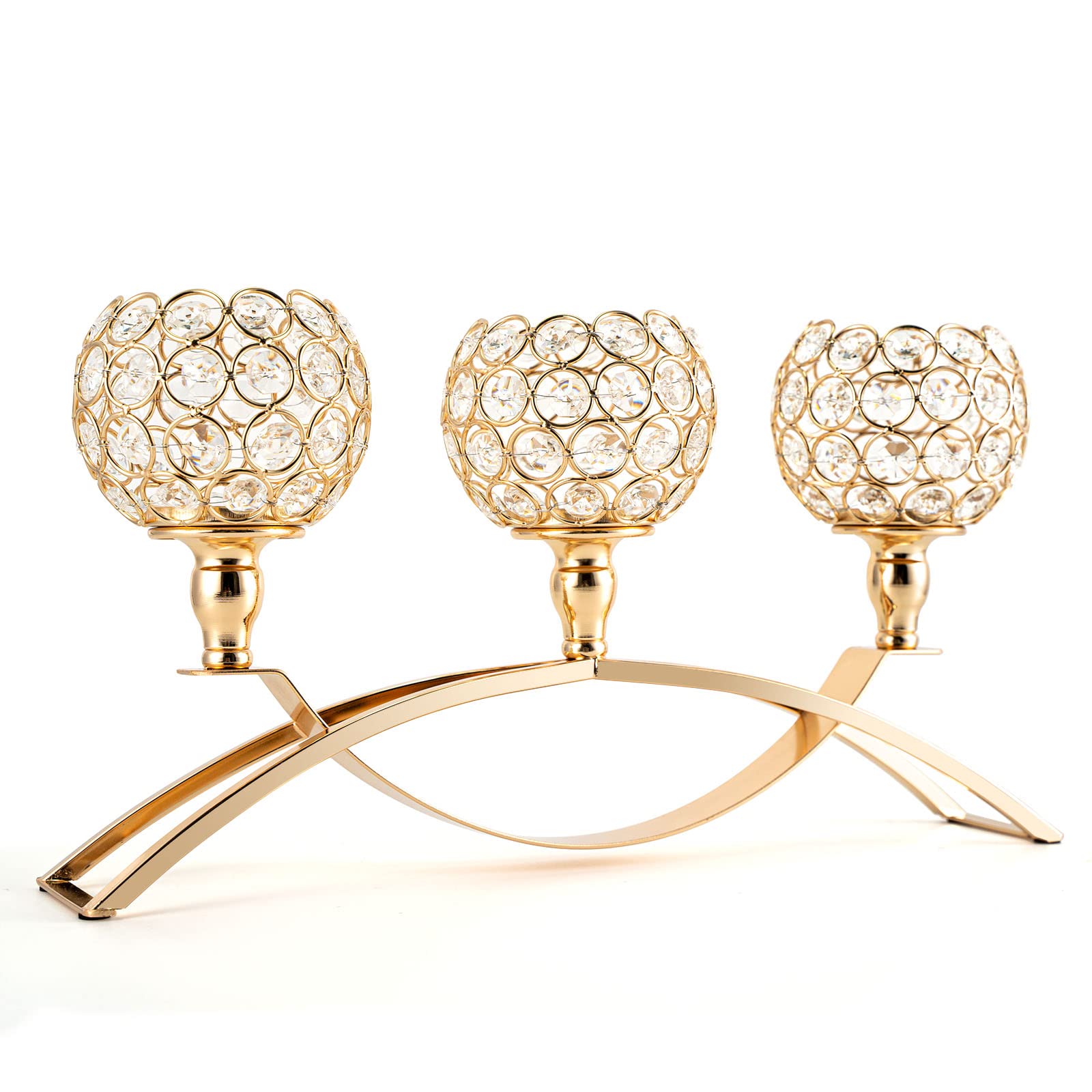 VINCIGANT Gold Crystal Candle Holders / 3-Candle Candelabras,Coffee Table Decorative Centerpieces for Living Room/Dinning Room Table Decoration,Mothers Day Wedding Gifts