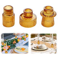 Candlestick Holders Set of 3 Glass Candle Holders for Taper Candles,Pillar Candles and Tealight Candles,for Table Centerpieces, Wedding Decor and Dinner Party (Amber)