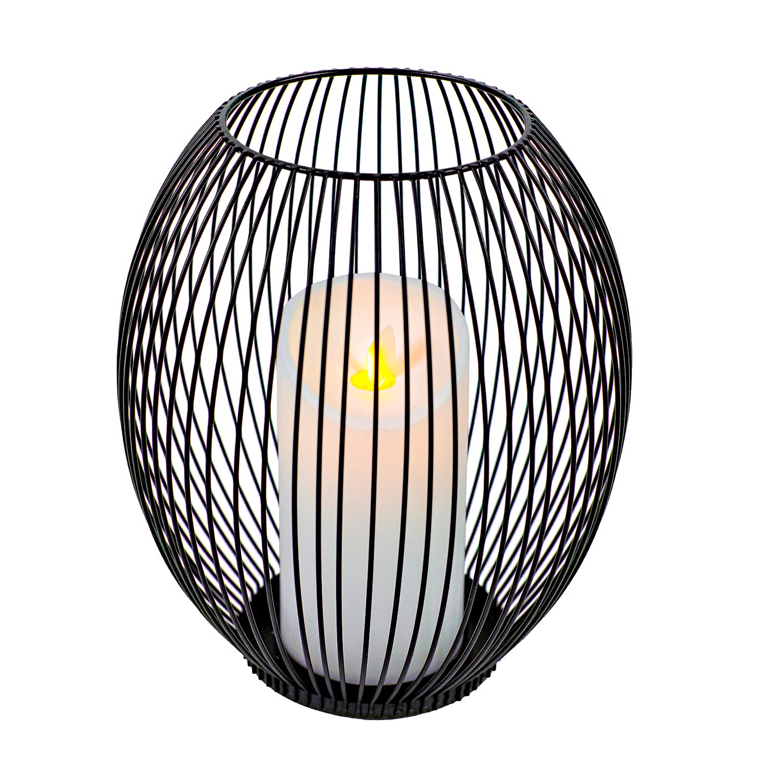 OLEEK Medium Outdoor Candle Holders Decor - Black Wire Candle Holder for Table Centerpiece - Outdoor Candle Lantern - Candle cage - Metal Candle Holder for Pillar Candles - Decorative Candle Holder
