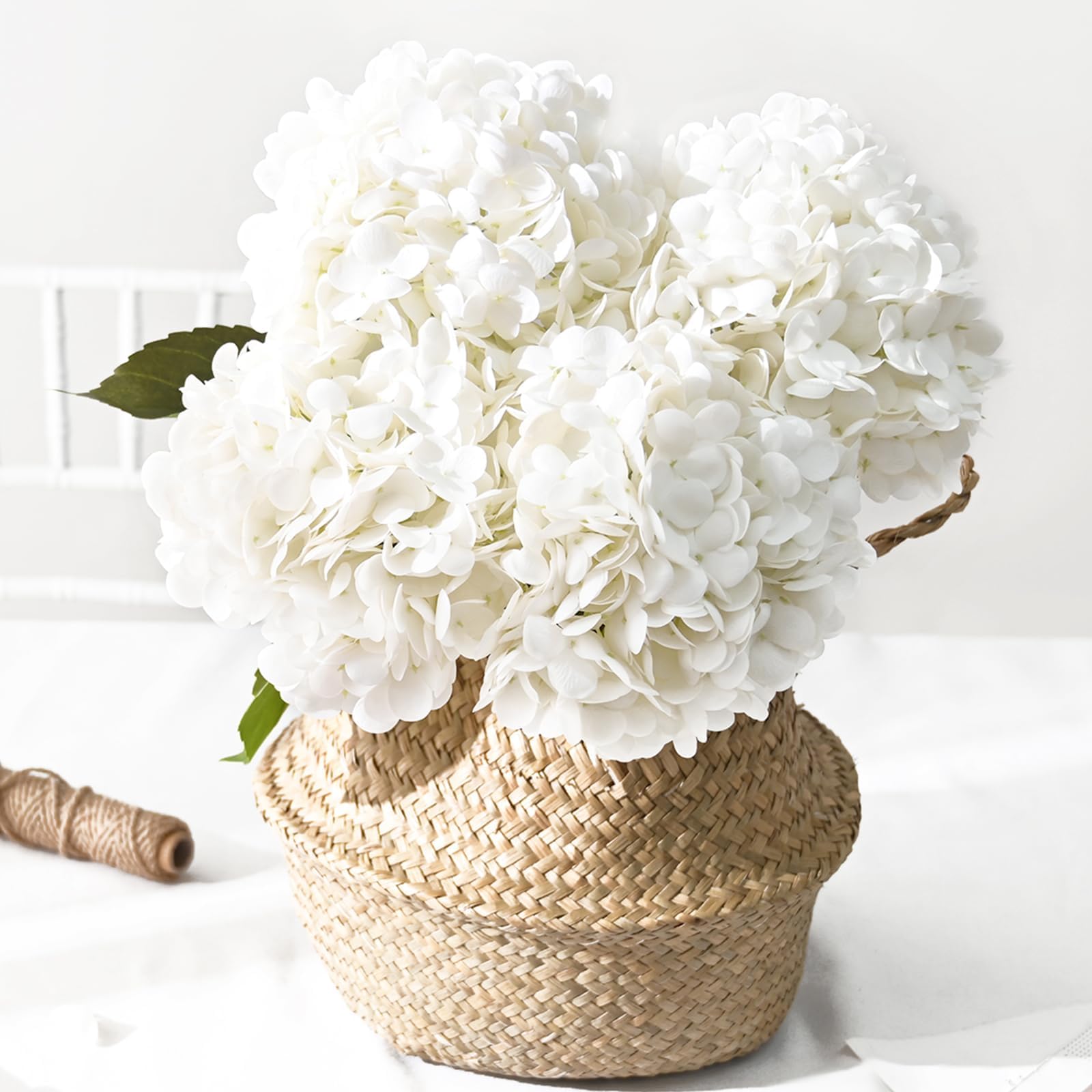 TERRIFI 6Pcs Real Touch Hydrangea Artificial Flowers, 47 cm White Silk Hydrangeas for Home, Office Floral Arrangements, Wedding Bouquets, Kitchen Table Centerpiece Decorations
