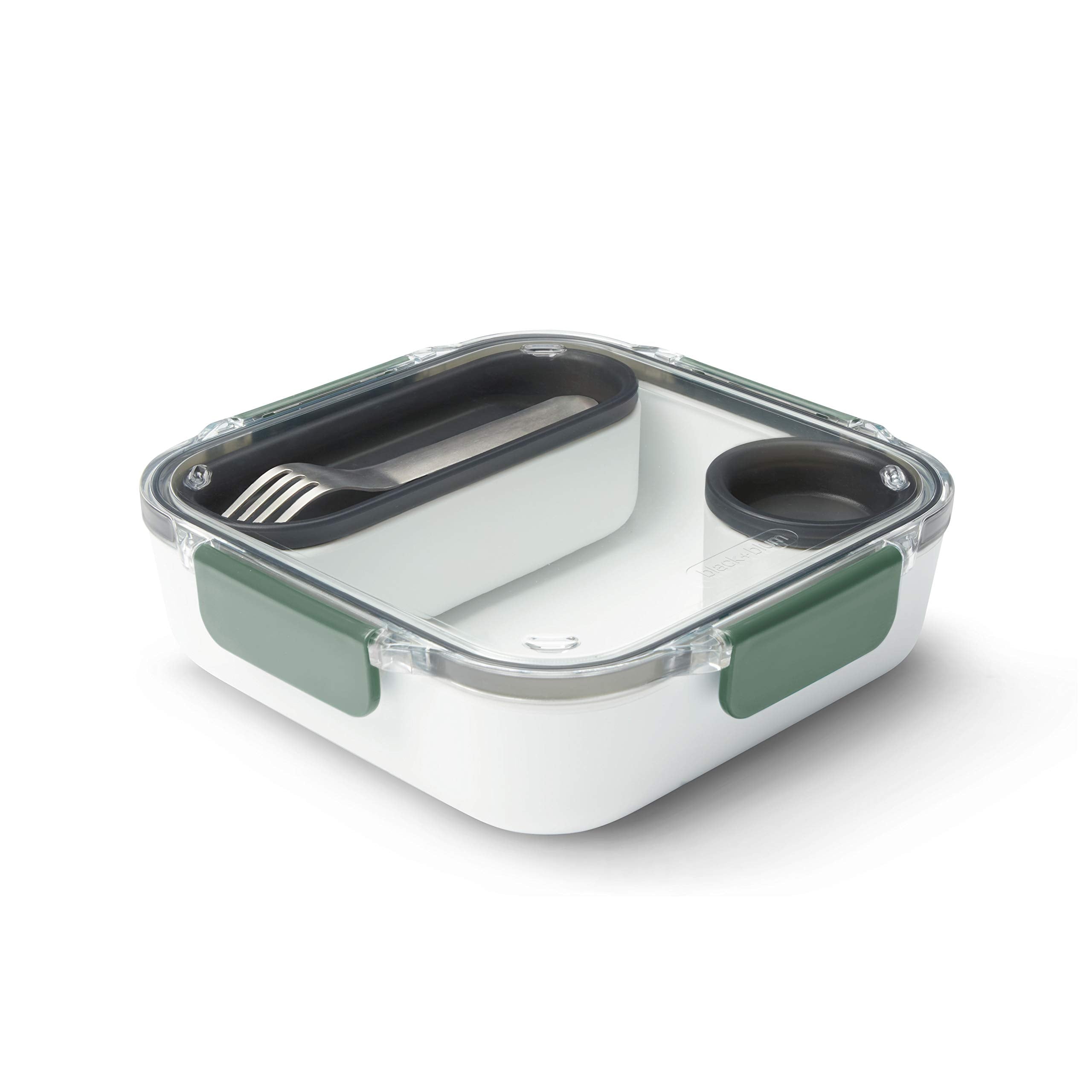 BLACK + BLUM | BPA-Free, Leak-Proof Microwave Safe Bento Box Style Compartment Food Container, with Stainless-Steel Fork, Olive, 1000 ml/ 34f l oz
