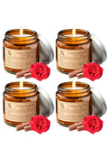 Homarket Candle Set Plant Wax Scented Candles Brown Jar Candle 4 Pack Long Burning Time Lasting Fragrance for Home Scented Aromatherapy Festival Gifts Set - Sandalwood Rose