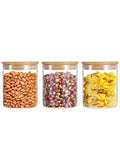 Toshionics 3PCS Food Storage Jar with Bamboo Lids, Food Grade Acrylic Canister Kitchen Storage Set [Moisture Proof] for Rice, cereal, coffee, sugar and snacks storage airtight Container Set 785ml