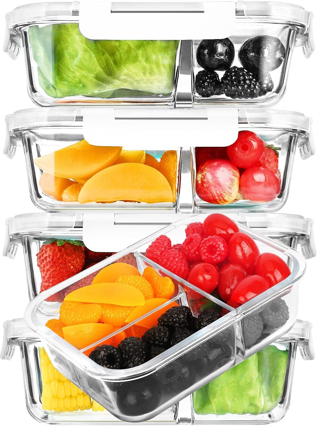 3-Pack Meal Prep Container Set, Glass Food Storage Containers,32oz Glass Containers with 3 Compartments & Locking Lids, BPA-Free,Perfect for Kitchen Storage, Microwave, Freezer & Dishwasher.