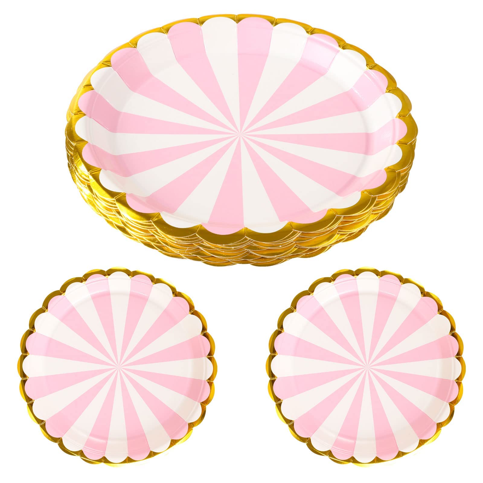 Pink and Gold Paper Plates, Disposable Plates Pastel Party Tableware Paper Party Plates 20 pcs (7 inch)