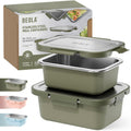 BEOLA Microwave Safe Stainless Steel Lunch Box 2pcs Set, MC-Steel™ 18/8 Meal Prep Food Storage Container, Pink Stainless Steel Lunch Boxes for Kids, Steel Kitchen Box 800/1250ml (Forest Green)