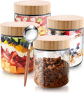 Beauenty 16oz Glass Jars, Overnight Oats Containers, 4 Pack Mason Jars with Lids, Airtight Food Storage Containers, for Overnight Oats, Yogurt, Cereal, Pudding, Spices, Pickling, Snacks & More