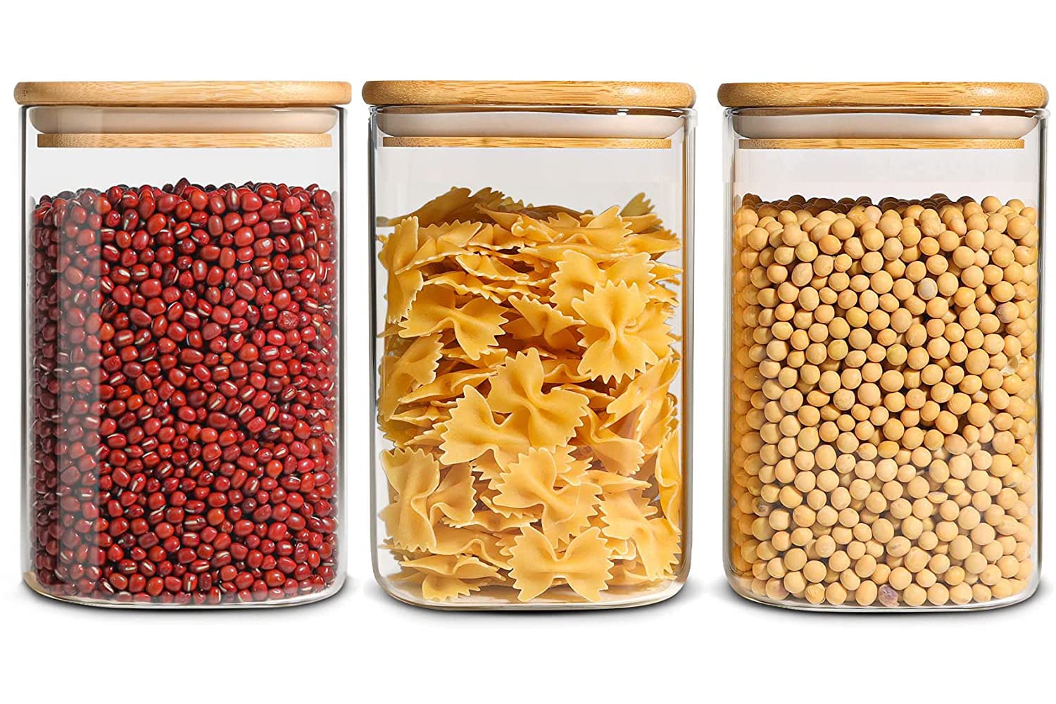 GGEROU Glass Storage Jars with Airtight Bamboo Lid, 3 Pack Glass Food Storage Containers Canisters,Kitchen Pantry Storage Kitchen Canisters for Candy, Cookie, Rice, Sugar, Flour, Pasta,Nuts (1200ml)